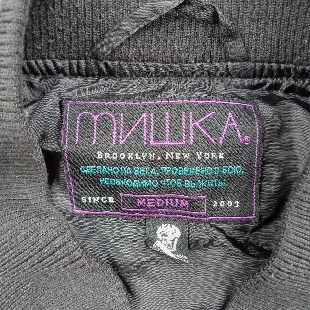 Mishka Jacket Mens Medium MNWKA Black Nylon Bomber Embroidered Patch Brooklyn - Picture 2 of 8